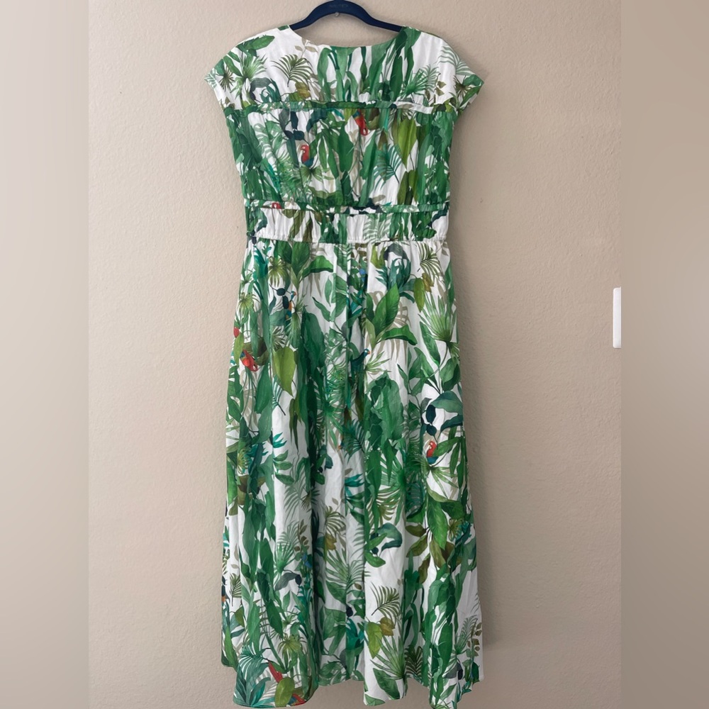 NWT Antonio Melani Victoria Tropical Print Poplin V-Neck Cap Sleeve Midi Dress - Picture 7 of 8